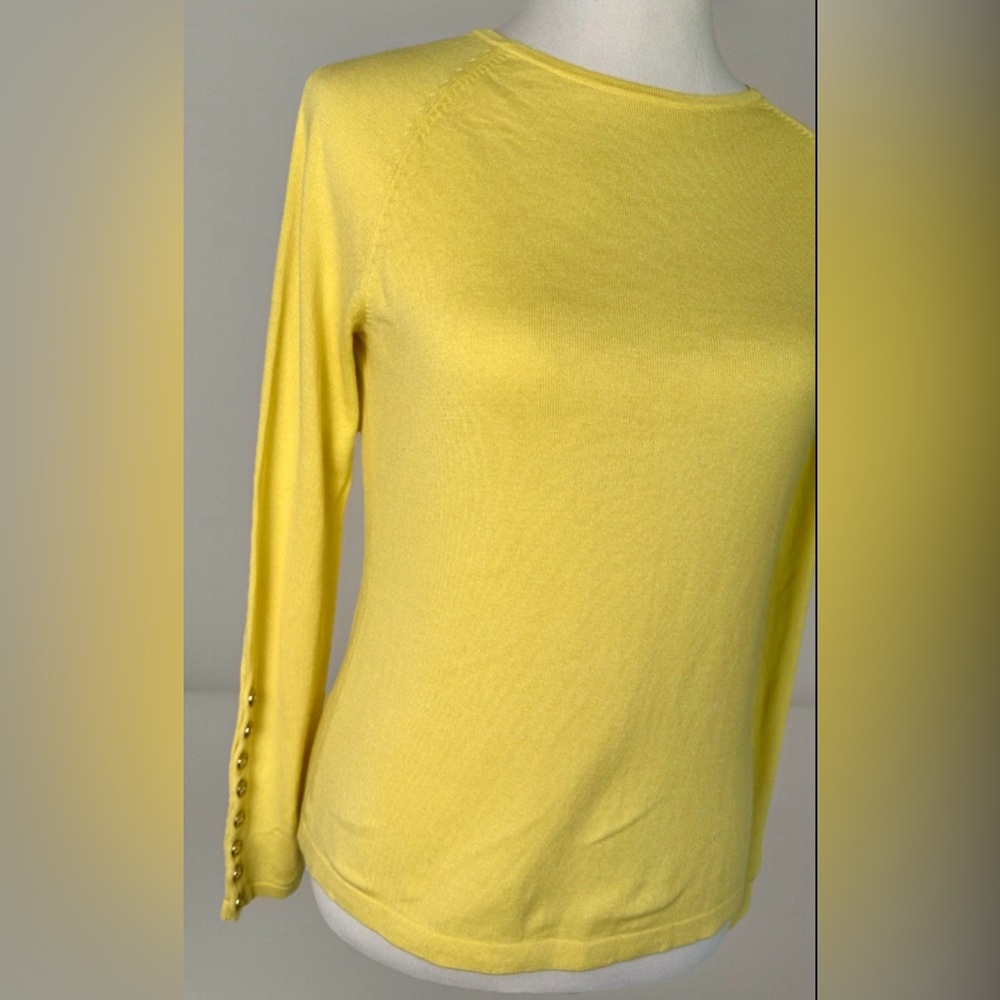 J. McLaughlin Jamey Yellow Sweater Sm Long Sleeve Pullover Crewneck Button Cuff - Picture 8 of 8